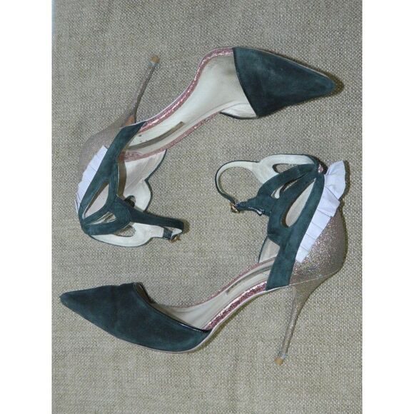 Sophia Webster‎ Black Suede  Gold Sparkle Evangeline Sandals Size 40.5 EU  10 US - Picture 3 of 12